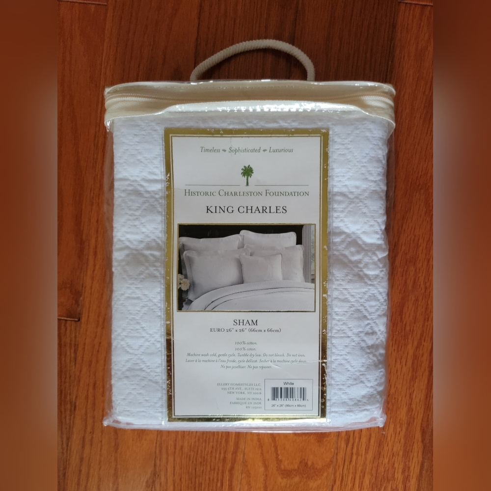 NWT Historic Charleston Collection King Charles Euro Sham White 100% Cotton - Picture 8 of 8
